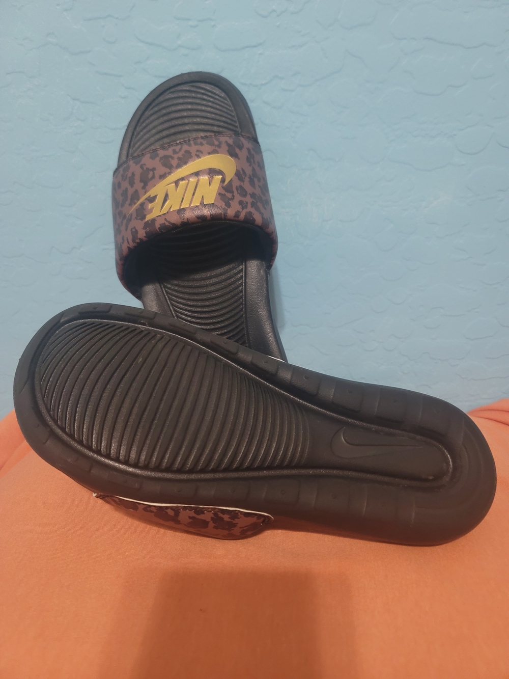 Nike Leopard Print Slide  with Gold Logo